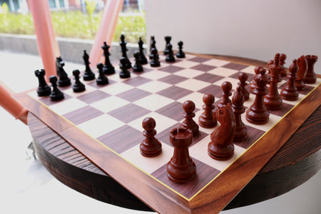 Chess objects such as pawns, kings, rooks, and horses are chess games, and the board is made up of black and white squaresの写真素材