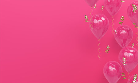 Pink Celebration Background with Realistic Pink Balloons 3D Renderの写真素材