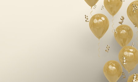 Light Background with Realistic Gold Balloons Celebration 3D Renderの写真素材