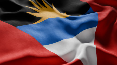 Close-up of Waving Antigua and Barbuda flag, suitable for patriotic designs, Independence Day...