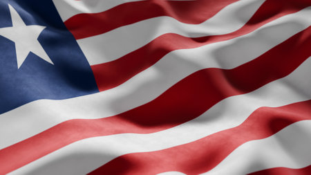 Close-up of Waving Liberia flag, suitable for patriotic designs, Independence Day celebrations, or travel materialsの写真素材