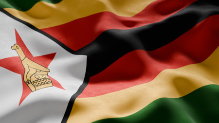 Close-up of Waving Zimbabwe flag, suitable for patriotic designs, Independence Day celebrations, or...