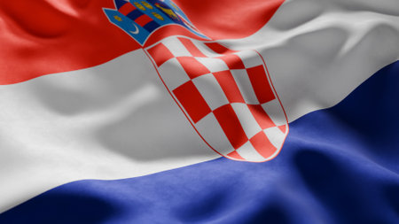 Close-up of Waving Croatia flag, suitable for patriotic designs, Independence Day celebrations, or...