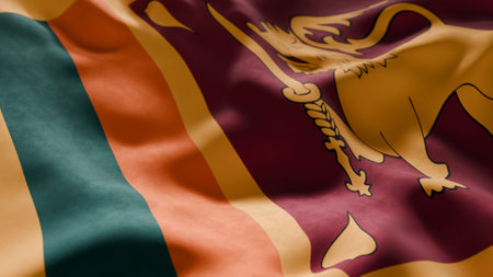 Close-up of Waving Sri Lanka flag, suitable for patriotic designs, Independence Day celebrations, or travel materialsの写真素材