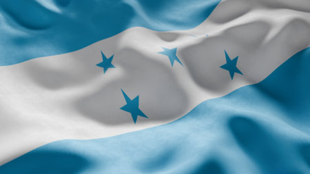 Close-up of Waving Honduras flag, suitable for patriotic designs, Independence Day celebrations, or travel materialsの写真素材