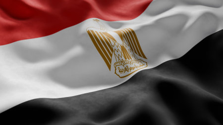 Close-up of Waving Egypt flag, suitable for patriotic designs, Independence Day celebrations, or...