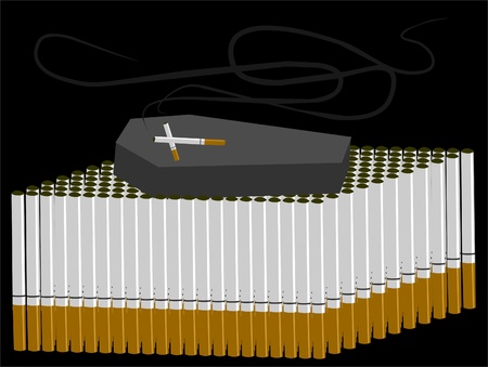 cigarettes and coffin symbolizing a harmful addictionのイラスト素材