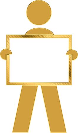 golden man holding noticeboardの写真素材