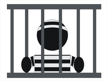 inmate in jail behind bars of his windowのイラスト素材