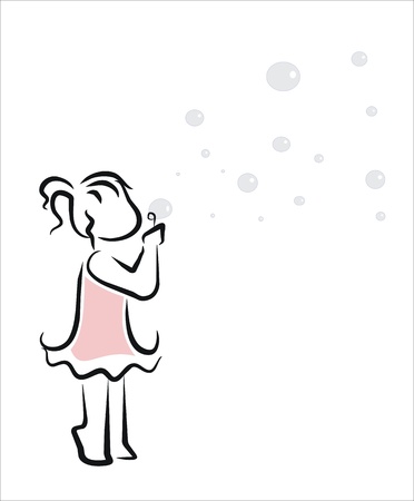 girl playing with soap bubblesのイラスト素材