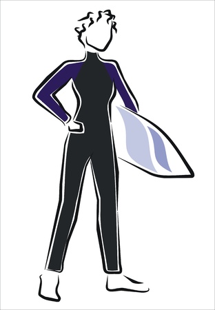 surfer with a wetsuit waiting for the wavesのイラスト素材