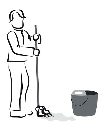 man mopping the floor at homeのイラスト素材