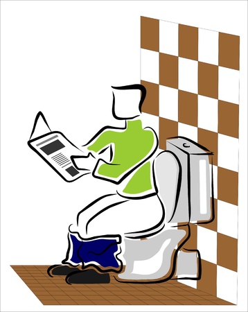 man reading a newspaper in the bathroomのイラスト素材