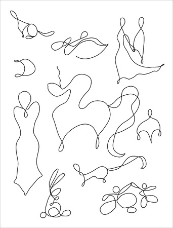 silhouettes and contours in different formsのイラスト素材