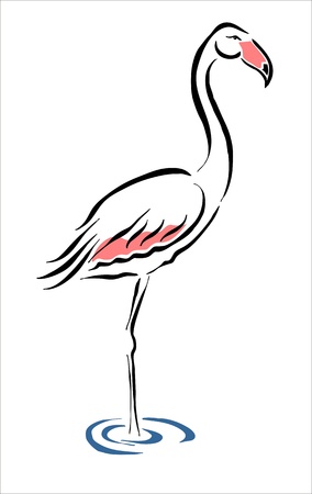 drawing of a flamingo in the pondのイラスト素材