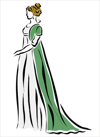 drawing of a woman in a green dressのイラスト素材