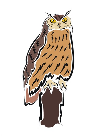 drawing of an owl on a tree trunkのイラスト素材