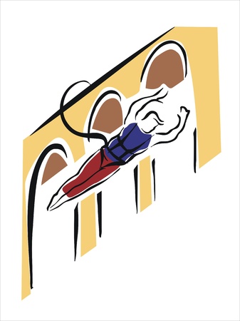 drawing of a man doing bungee jumpingのイラスト素材