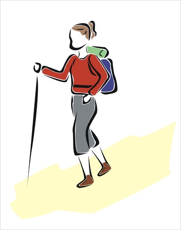 drawing of a woman hikingのイラスト素材