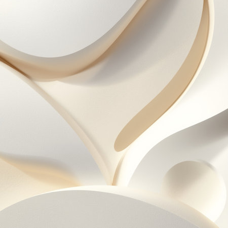 A minimal 3D abstract background featuring flowing cream-colored curves and a soft matte texture. Suitable for luxury branding, social media templates, website hero sections, and modern creative layouts.の素材