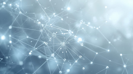 soft blue abstract molecular network featuring connected nodes and glowing particle lines, ideal for scientific and technology concepts.の素材