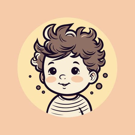 Cute cartoon boy with curly hair. Vector illustration in hand drawn style.のイラスト素材