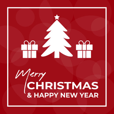 Merry Christmas Square Banner on Red Backgroundのイラスト素材