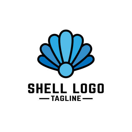 Blue seashell logo design template. The shell design is light blue to illustrate the technology....
