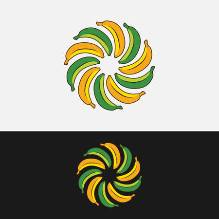 Yellow Green Bananas Sun or Aperture Camera Logo Design Template. Suitable for Fruit Shops, Supermarkets, Beverage Brands, or Photography Studios.のイラスト素材