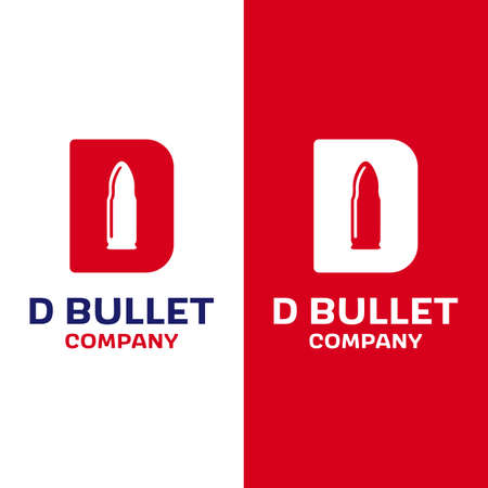 Letter Initial D with Bullet Projectile Cartridge Ammo for Gun Shop Armory Army Military Soldier Brand Business Company in Simple Flat Retro Logo Design Template.のイラスト素材