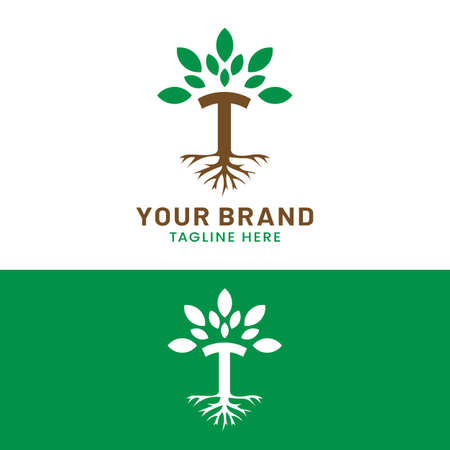 Letter initial T Tree Logo Design Template. Suitable for plant business, environmental logos, Healthcare and Medicine, Spa and Salon, Etc.のイラスト素材