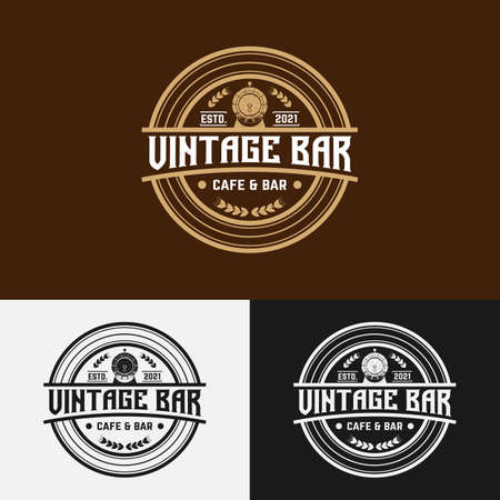 Vintage Bar Cafe Stamp Label Emblem Badge Logo Design Template. Suitable for Beer Whiskey Alchohol Rum Bar Cafe Brewery Pub Restaurant in Vintage Retro Hipster Style Logo Design.のイラスト素材