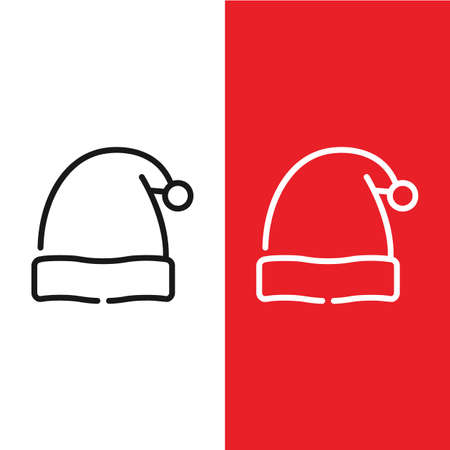 Christmas Xmas Santa Hat Vector icon in Outline Style. a hat worn by Santa Claus, made of wool and colored red. Vector illustration icon that can be used for apps, website, or part of a logo.のイラスト素材