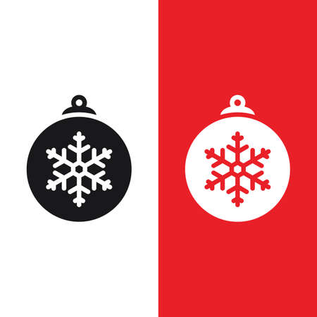 Christmas xmas ornament ball icon in glyph style. Decorative balls with snowflake motifs are a Christmas tree decoration. Vector illustration of icons that can be used for apps, websites, or logosのイラスト素材