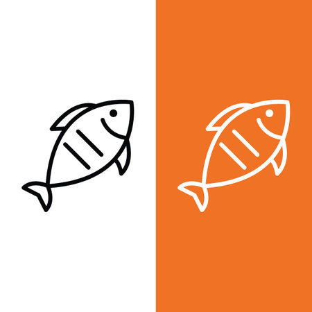 Grilled Fish Vector Icon in Outline Style. Vector illustration icon can be used for an app, website, or part of a logo.のイラスト素材