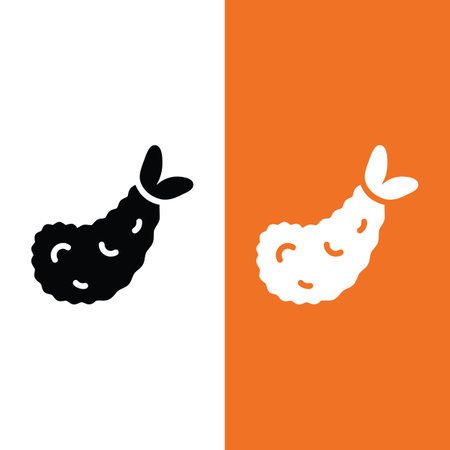 Tempura Vector Icon in Glyph Style. Tempura is a traditional Japanese dish loved by people in Japan. Vector illustration icon can be used for an app, website, or part of a logo.のイラスト素材