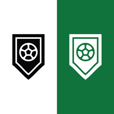 Football or Soccer Team Badge icon in Glyph Style. a Shield with soccer ball is a symbol of team or club. Vector illustration icons can be used for applications, websites, or part of a logo.のイラスト素材