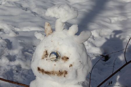 Real snowman made by children, not fake.の写真素材