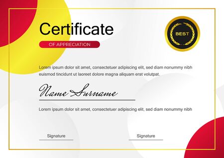 creative red certificate of achievement template with gold badge vector designのイラスト素材