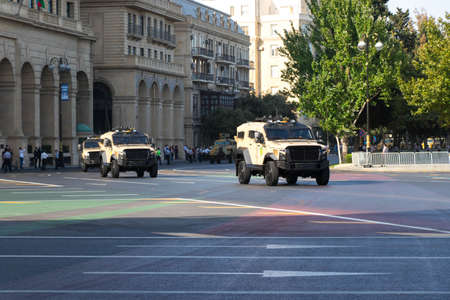 BAKU, AZERBAIJAN - 15 September 2018 - Military Parade in Baku. Azerbaijan on Army Day. Armored carsのeditorial素材