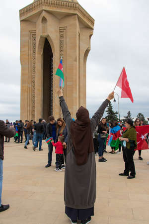 Baku - Azerbaijan: 10 November. Turkey and Azerbaijan brotherhood. Karabakh Victory Day celebration from Azerbaijan people.のeditorial素材