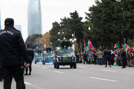 The Victory Parade in Baku- Azerbaijan: 10 December 2020. Military vehicles of the Azerbaijani army.のeditorial素材