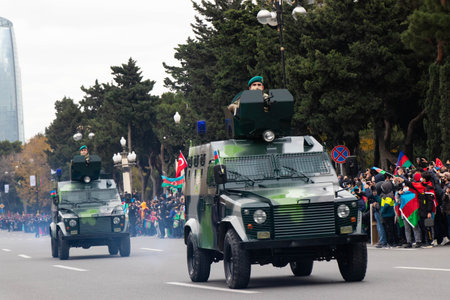 The Victory Parade in Baku- Azerbaijan: 10 December 2020. Military vehicles of the Azerbaijani army.のeditorial素材