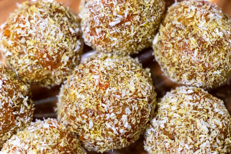 Traditional Turkish Carrot Delight Cezerye, selective focus. Sweet ballsの写真素材