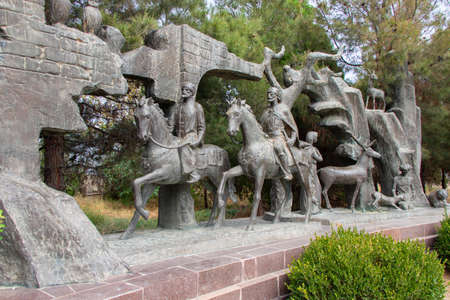 Ganja - Azerbaijan: 9 September 2021. Sculptural group depicting the heroes of the poets works by Nizami Ganjavi.のeditorial素材