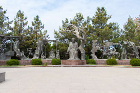 Ganja - Azerbaijan: 9 September 2021. Sculptural group depicting the heroes of the poets works by Nizami Ganjavi.のeditorial素材