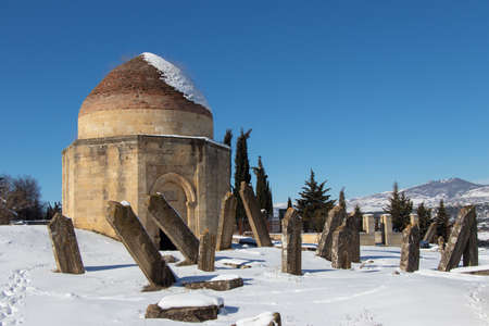 Ancient muslim graveyard. Ancient historical mausoleums complex of the 16th century. Shamakhi, Azerbaijan.の写真素材