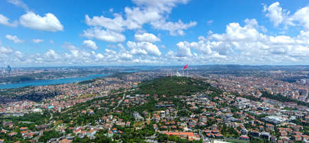Panoramic view of Istanbul city. Istanbul cityscape from Kucuk Camlica communications tower. Camlica TV Radio tower is a popular placeの写真素材