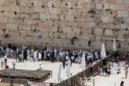Wailing wall or Western wall in Jerusalem Israel: 22 April, 2022. People pray at the western wallのeditorial素材