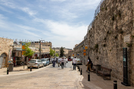 Zion Gate street in old city of Jerusalem - Israel: 22 April 2022. Tourists walking in old streets of Jerusalem.のeditorial素材